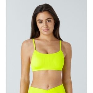 Halara NWOT Ribbed Bikini Swimsuit Top Neon Yellow Green Size Large Swim